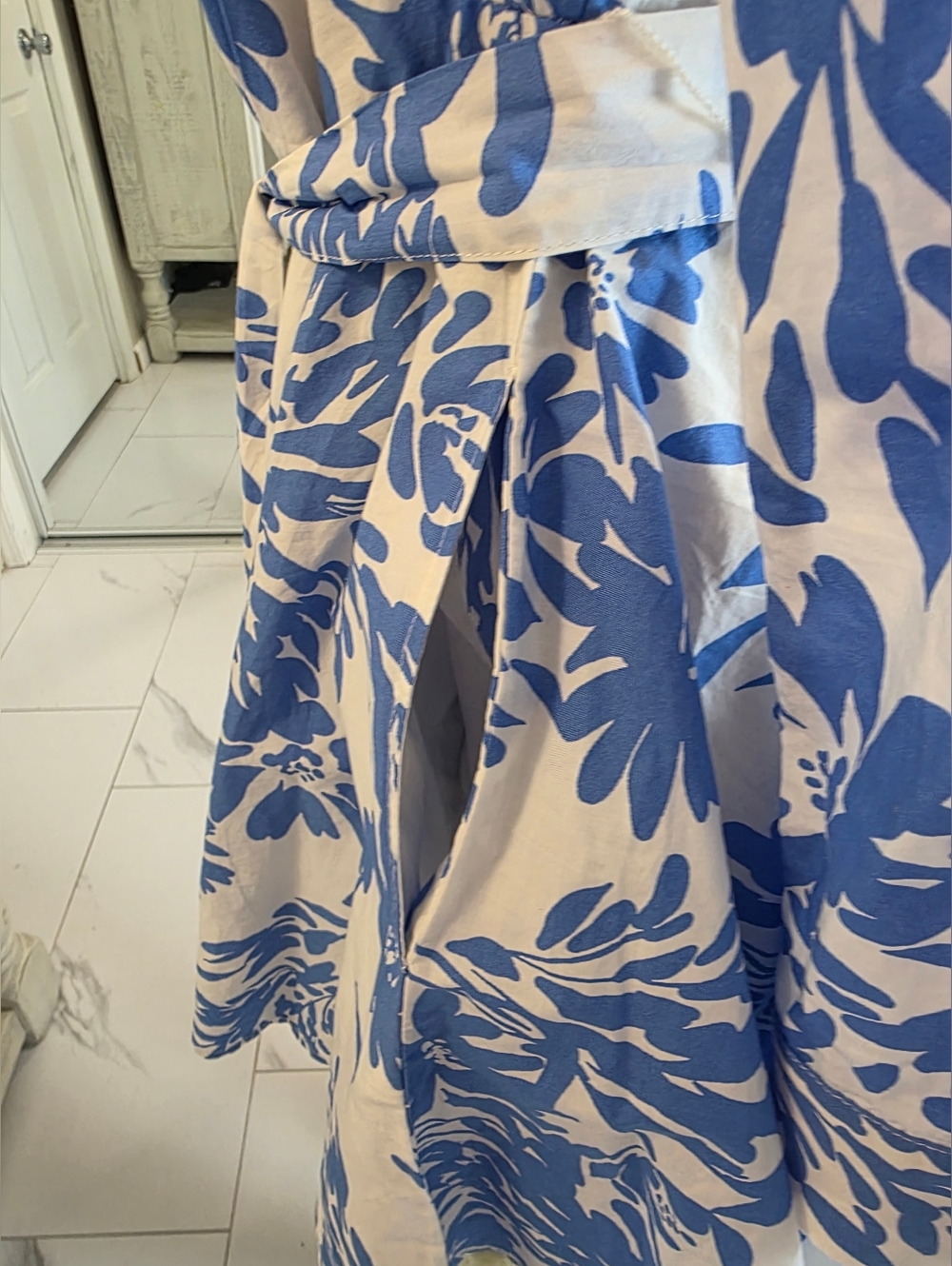 a new day Blue and White Floral Shirt Dress with Tie Waist - Picture 8 of 11